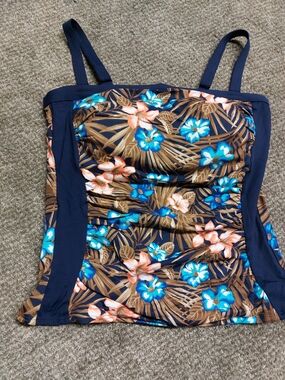 Lands' End Navy Floral Tankini Swim Top
